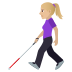 👩🏼‍🦯 woman with white cane: medium-light skin tone display on JoyPixels